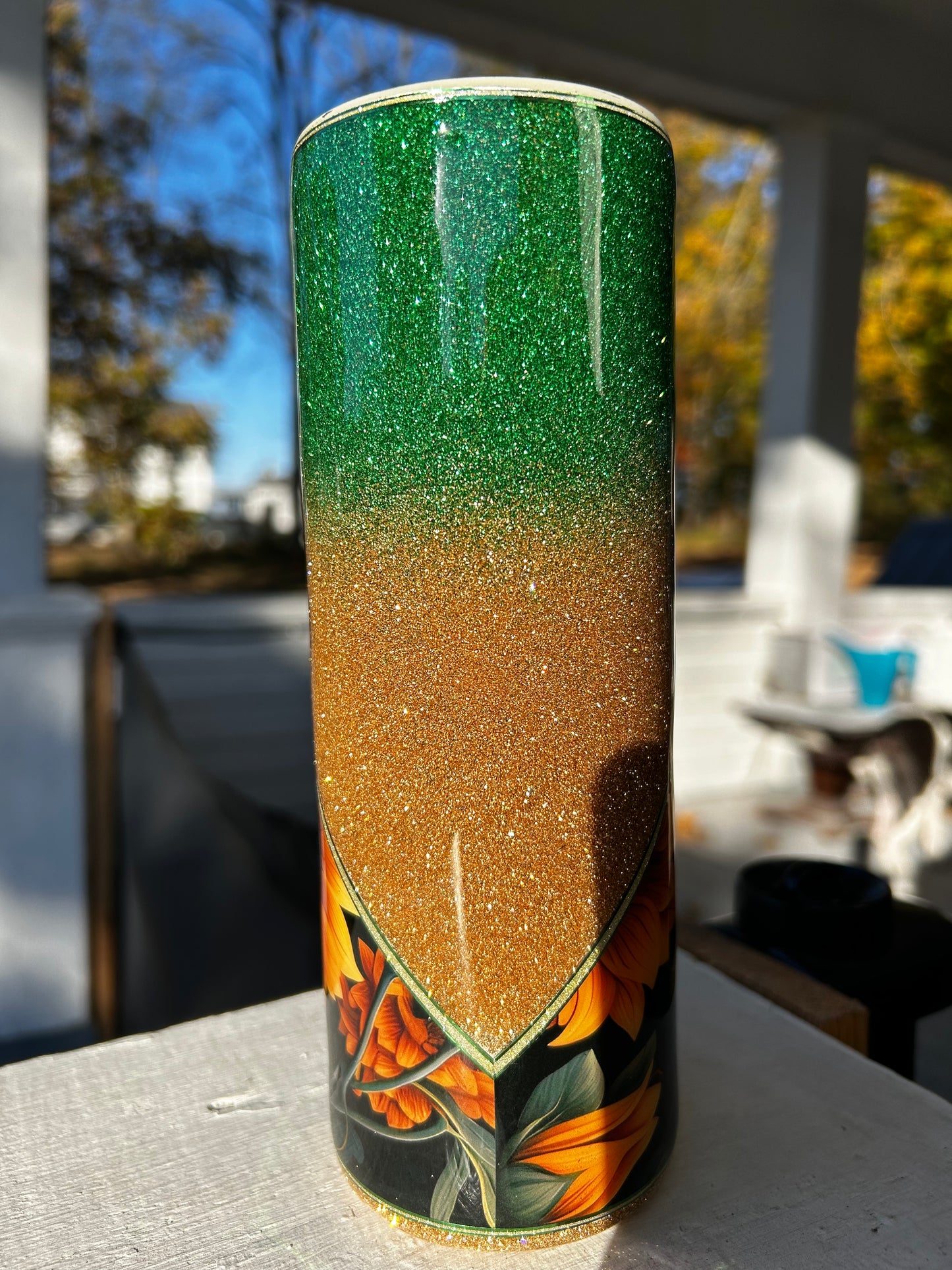 20oz green/gold sunflower