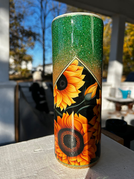 20oz green/gold sunflower