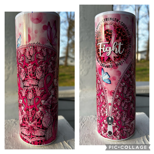 20oz breast cancer zipper