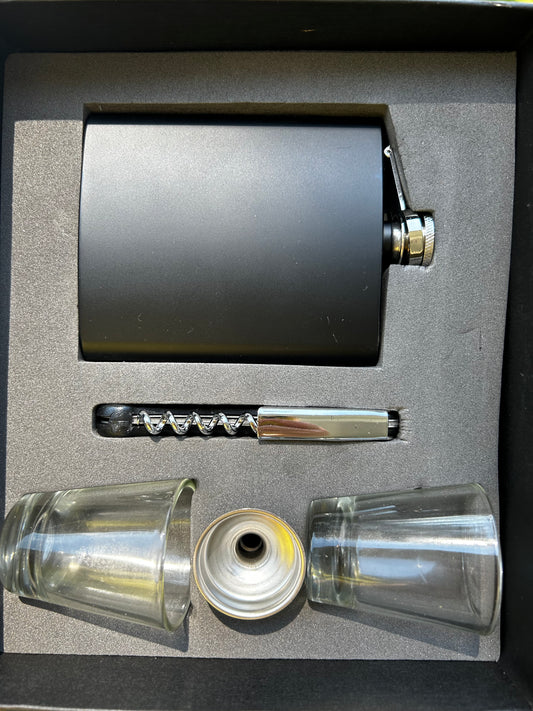 Flask & shot glasses